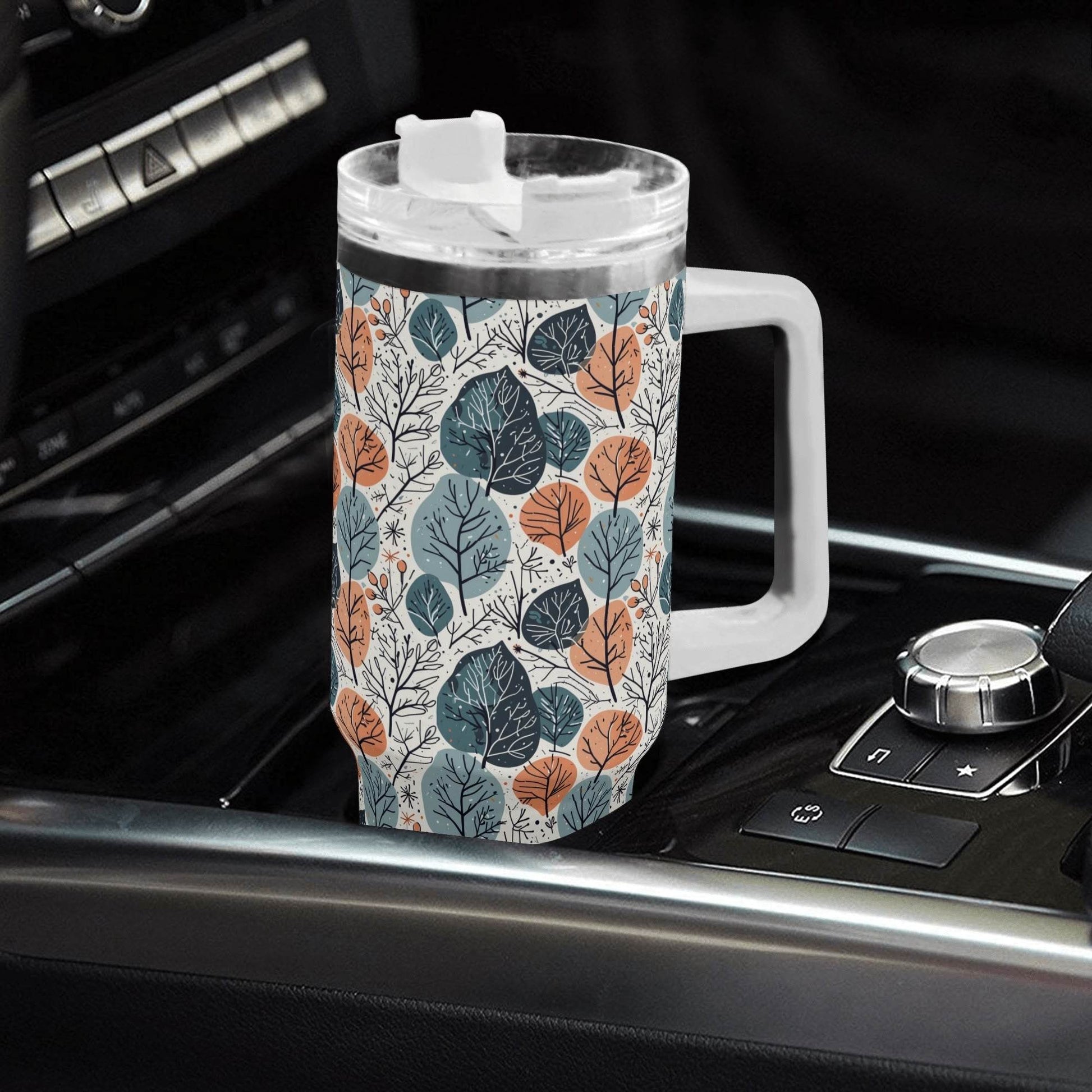 Freezing Leaves 40oz Stainless Steel Tumbler Gift With White Handle and Straw - DeRose Seasonal