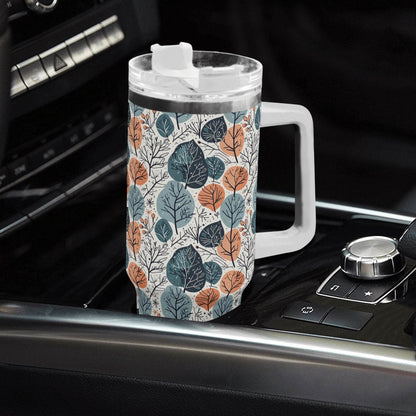 Freezing Leaves 40oz Stainless Steel Tumbler Gift With White Handle and Straw - DeRose Seasonal