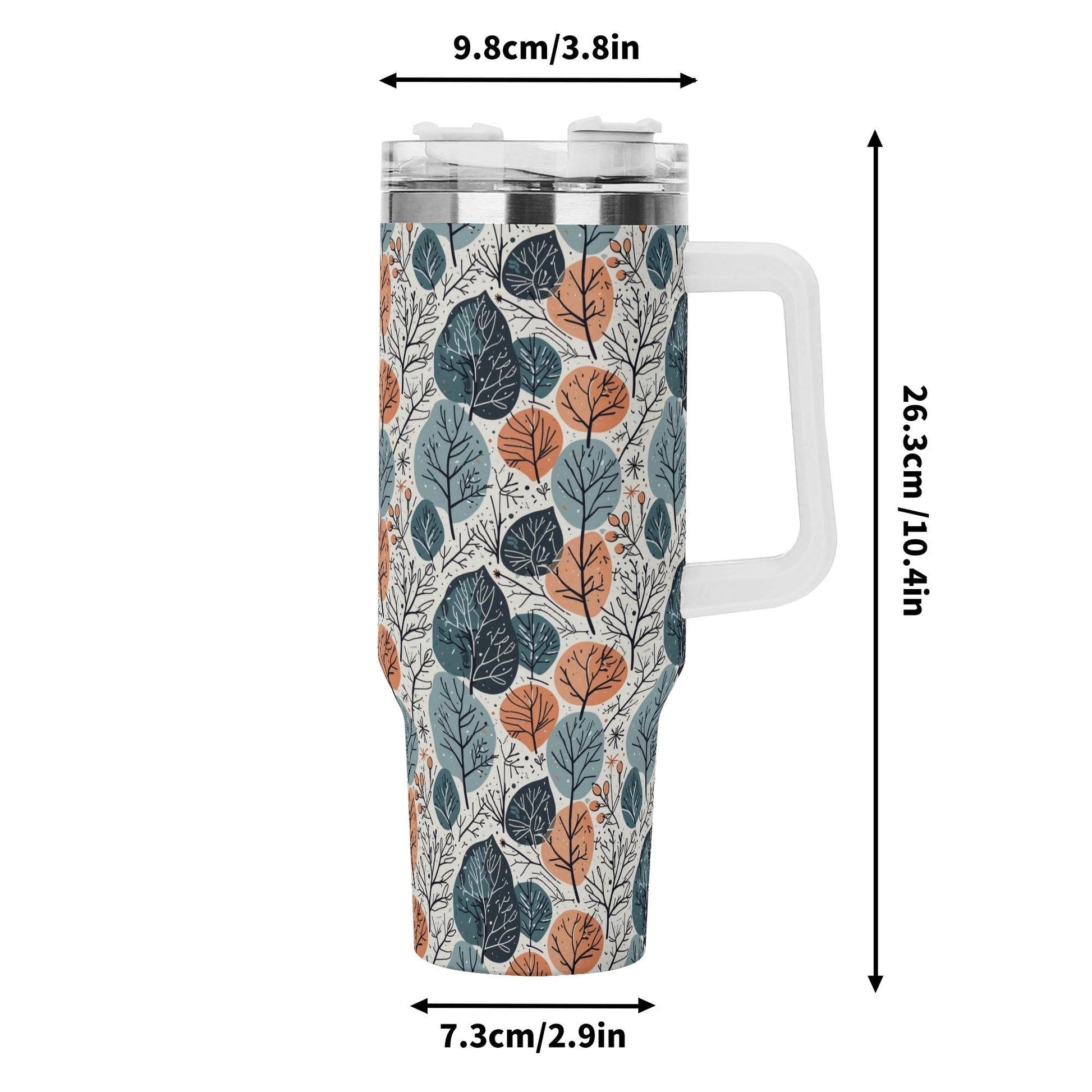 Freezing Leaves 40oz Stainless Steel Tumbler Gift With White Handle and Straw - DeRose Seasonal