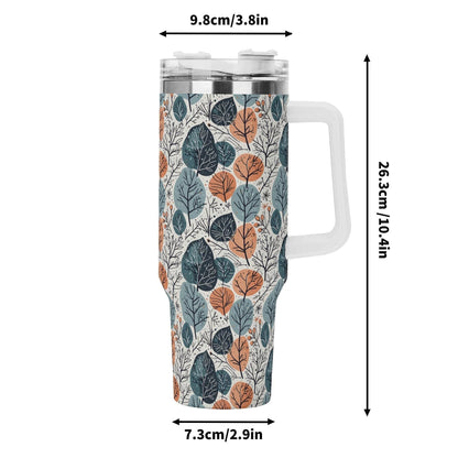Freezing Leaves 40oz Stainless Steel Tumbler Gift With White Handle and Straw - DeRose Seasonal