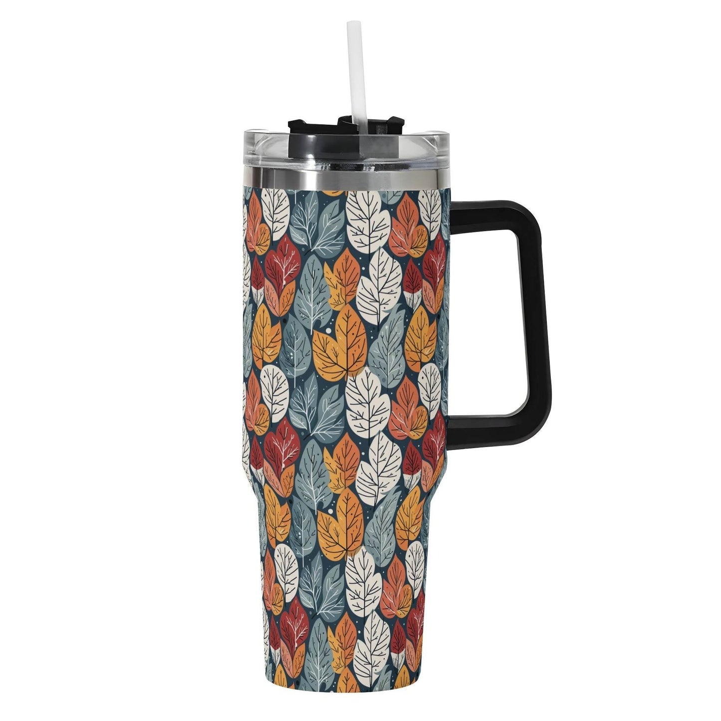 Fall Into Winter 40oz Stainless Steel Tumbler Gift With Black Handle and Straw - DeRose Seasonal