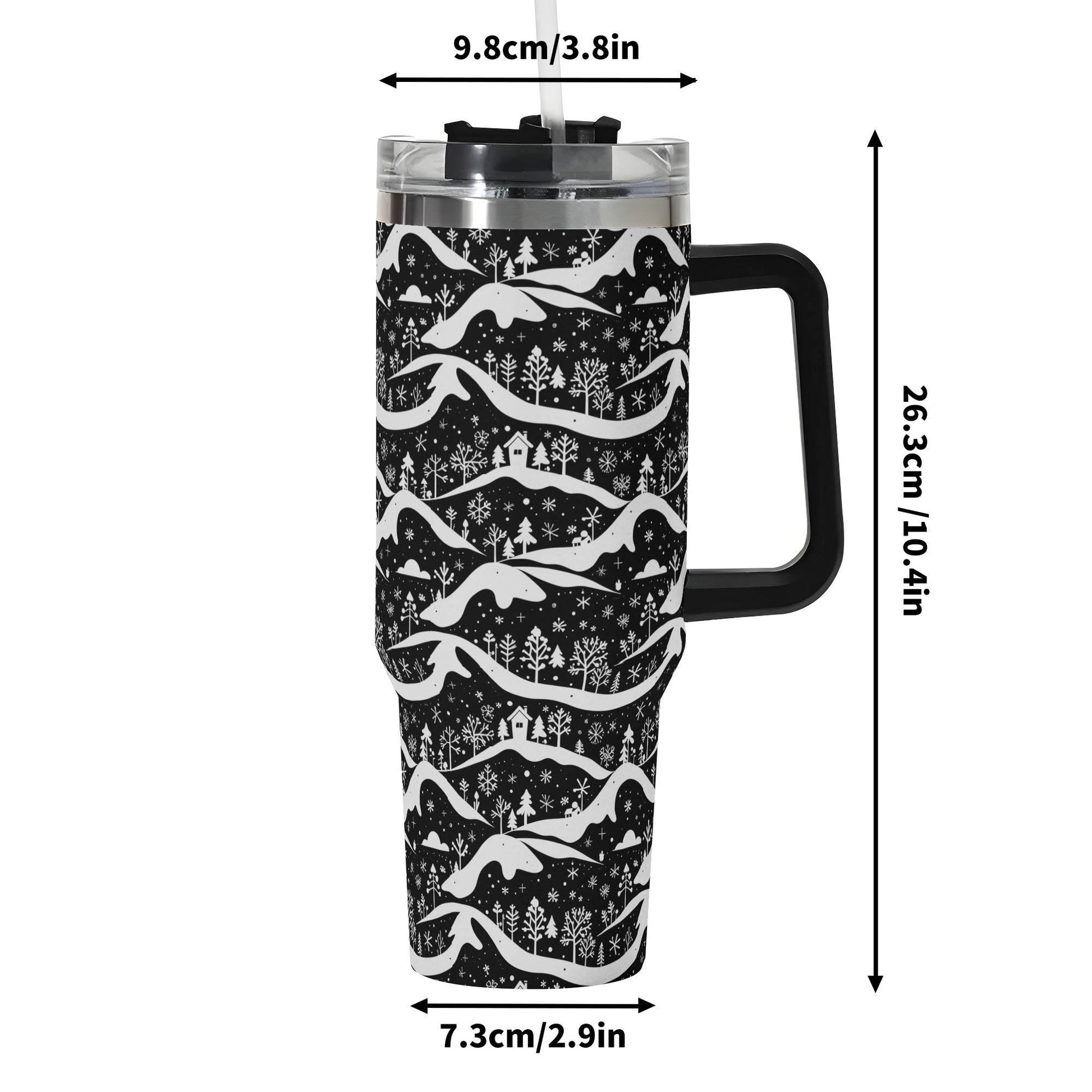Winter Town 40oz Stainless Steel Tumbler Gift With Black Handle and Straw - DeRose Seasonal