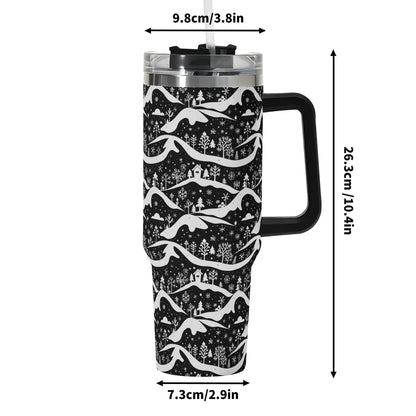 Winter Town 40oz Stainless Steel Tumbler Gift With Black Handle and Straw - DeRose Seasonal