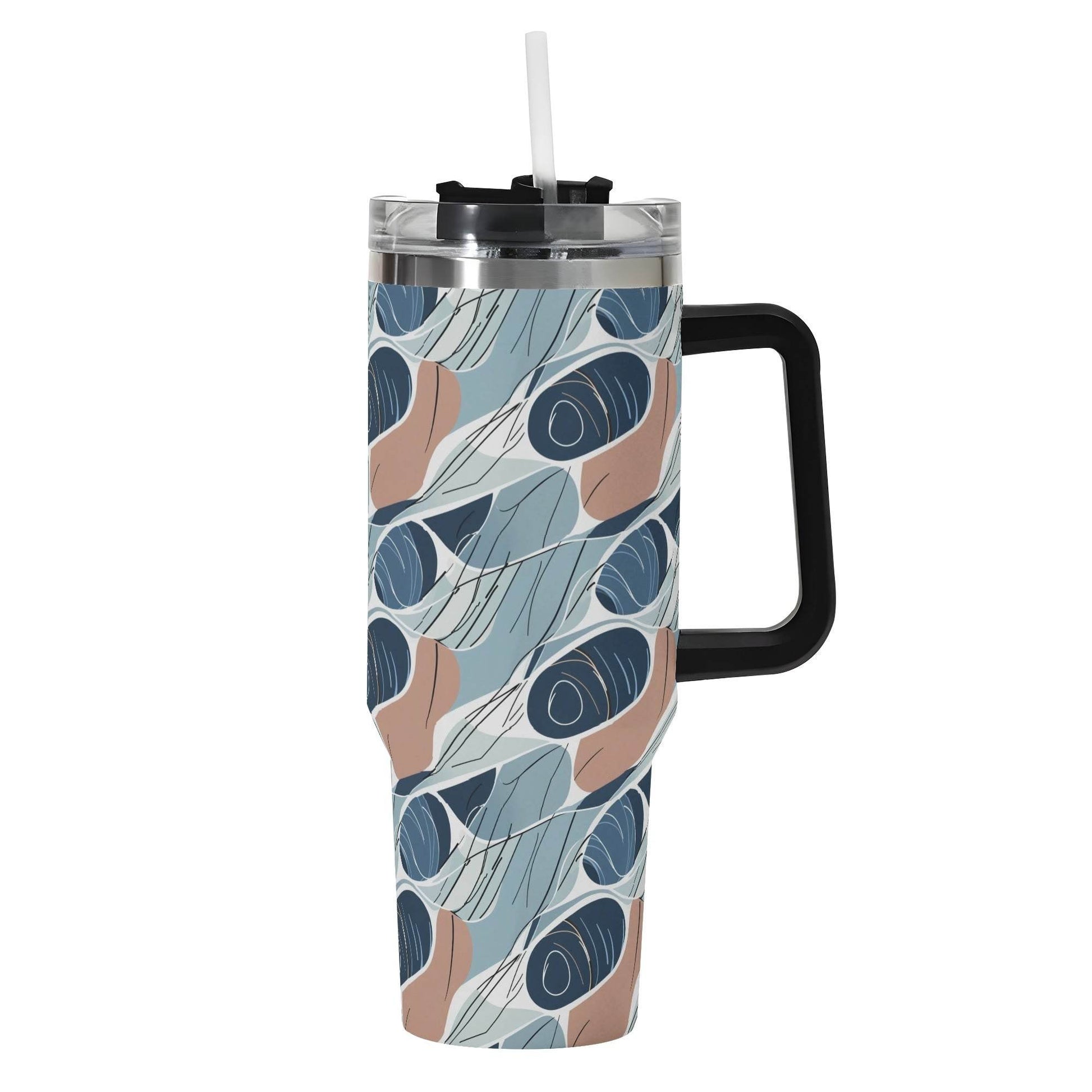 Cool Touch 40oz Stainless Steel Tumbler Gift With Black Handle and Straw - DeRose Seasonal