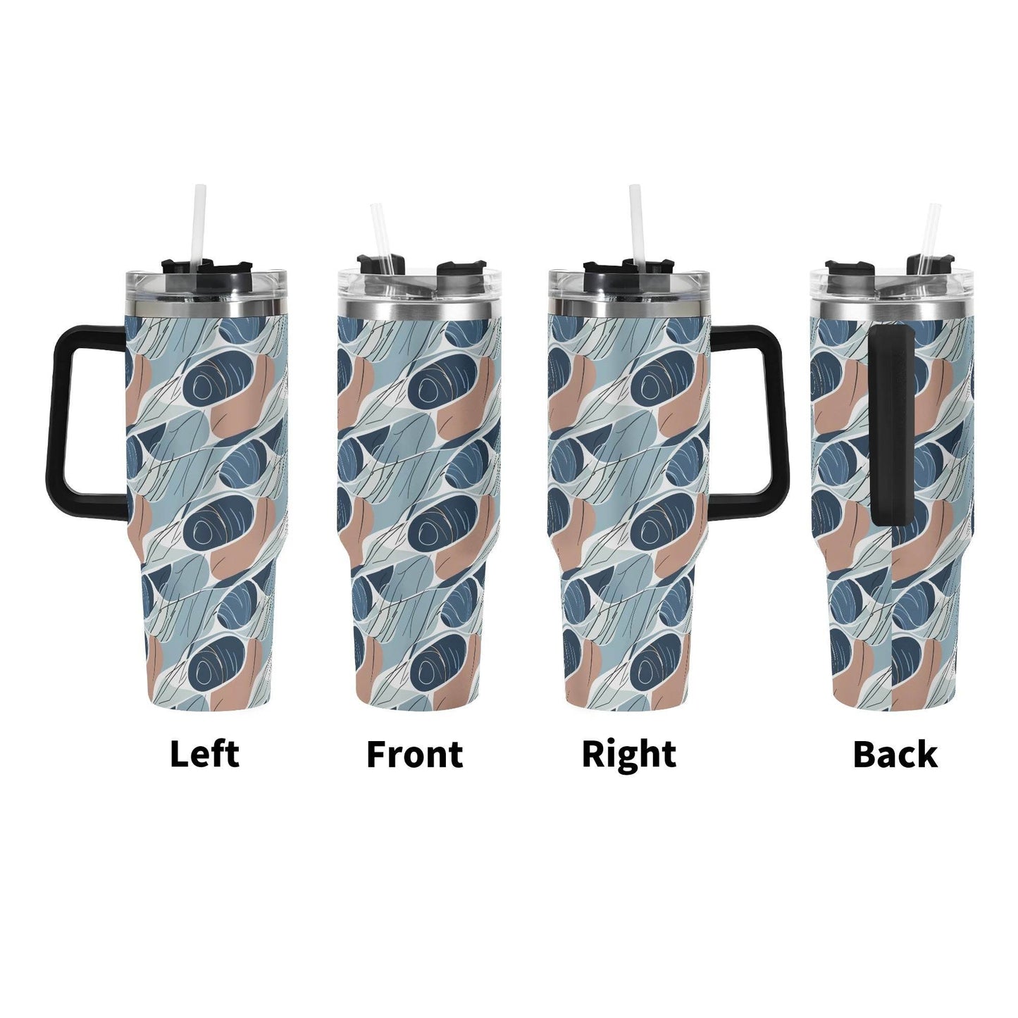 Cool Touch 40oz Stainless Steel Tumbler Gift With Black Handle and Straw - DeRose Seasonal