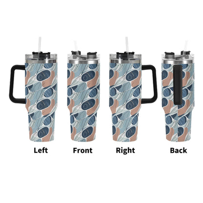Cool Touch 40oz Stainless Steel Tumbler Gift With Black Handle and Straw - DeRose Seasonal