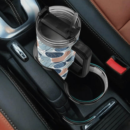 Cool Touch 40oz Stainless Steel Tumbler Gift With Black Handle and Straw - DeRose Seasonal