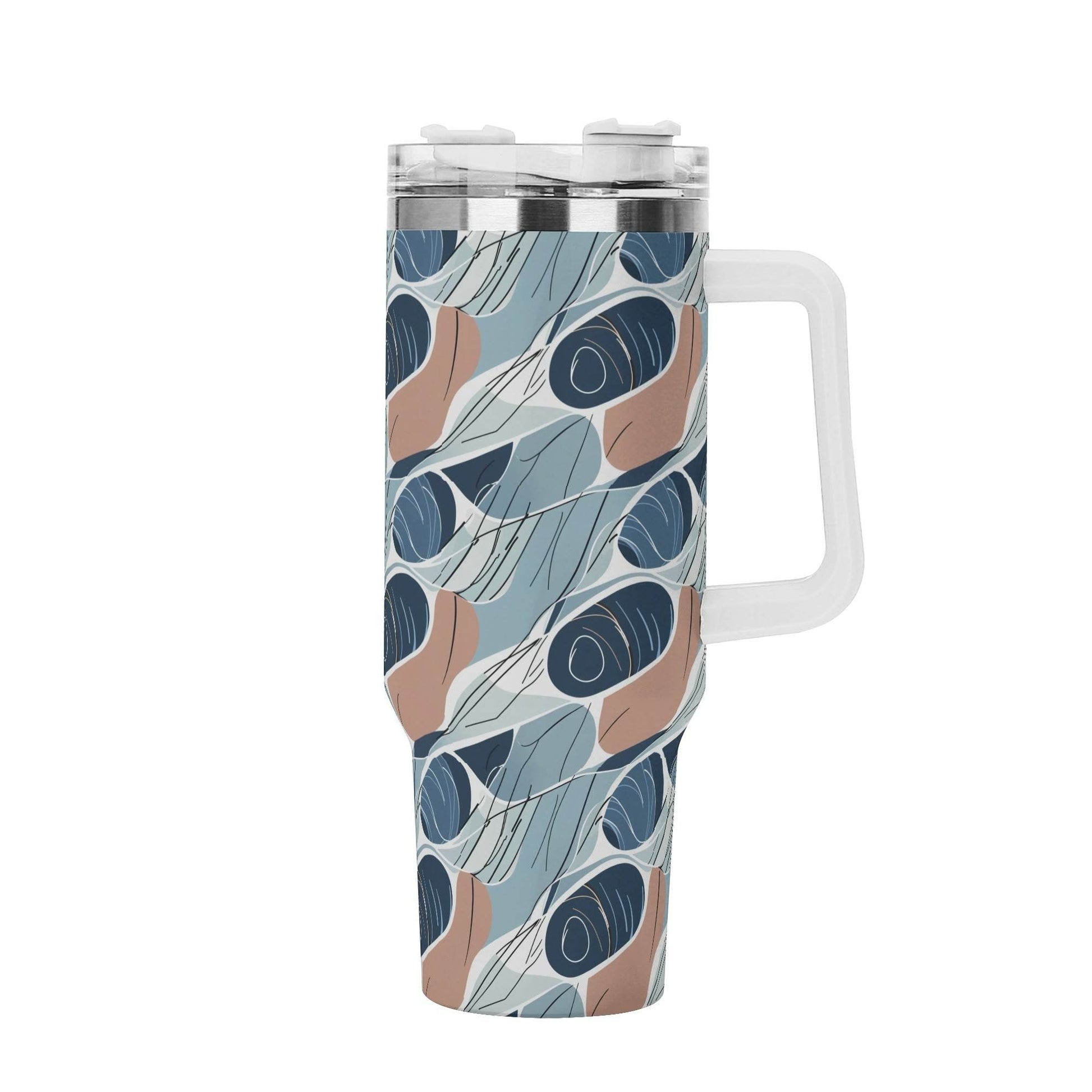 Cool Touch 40oz Stainless Steel Tumbler Gift With White Handle and Straw - DeRose Seasonal