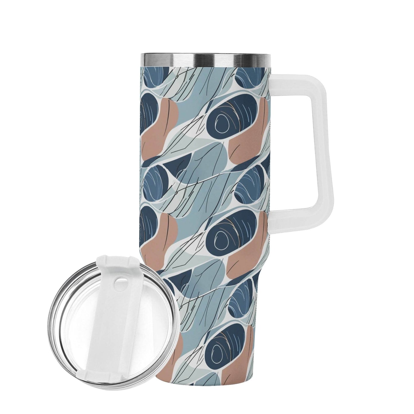 Cool Touch 40oz Stainless Steel Tumbler Gift With White Handle and Straw - DeRose Seasonal