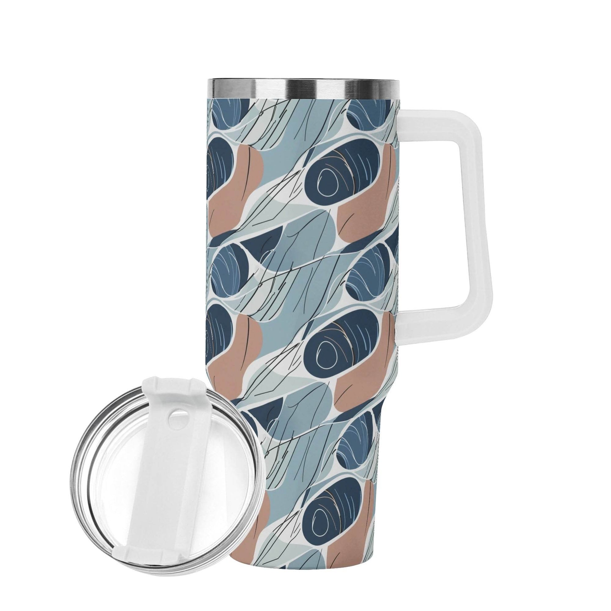 Cool Touch 40oz Stainless Steel Tumbler Gift With White Handle and Straw - DeRose Seasonal