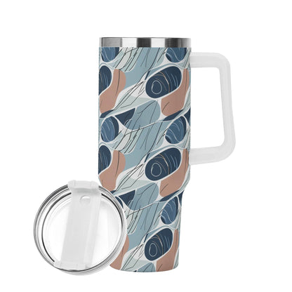 Cool Touch 40oz Stainless Steel Tumbler Gift With White Handle and Straw - DeRose Seasonal