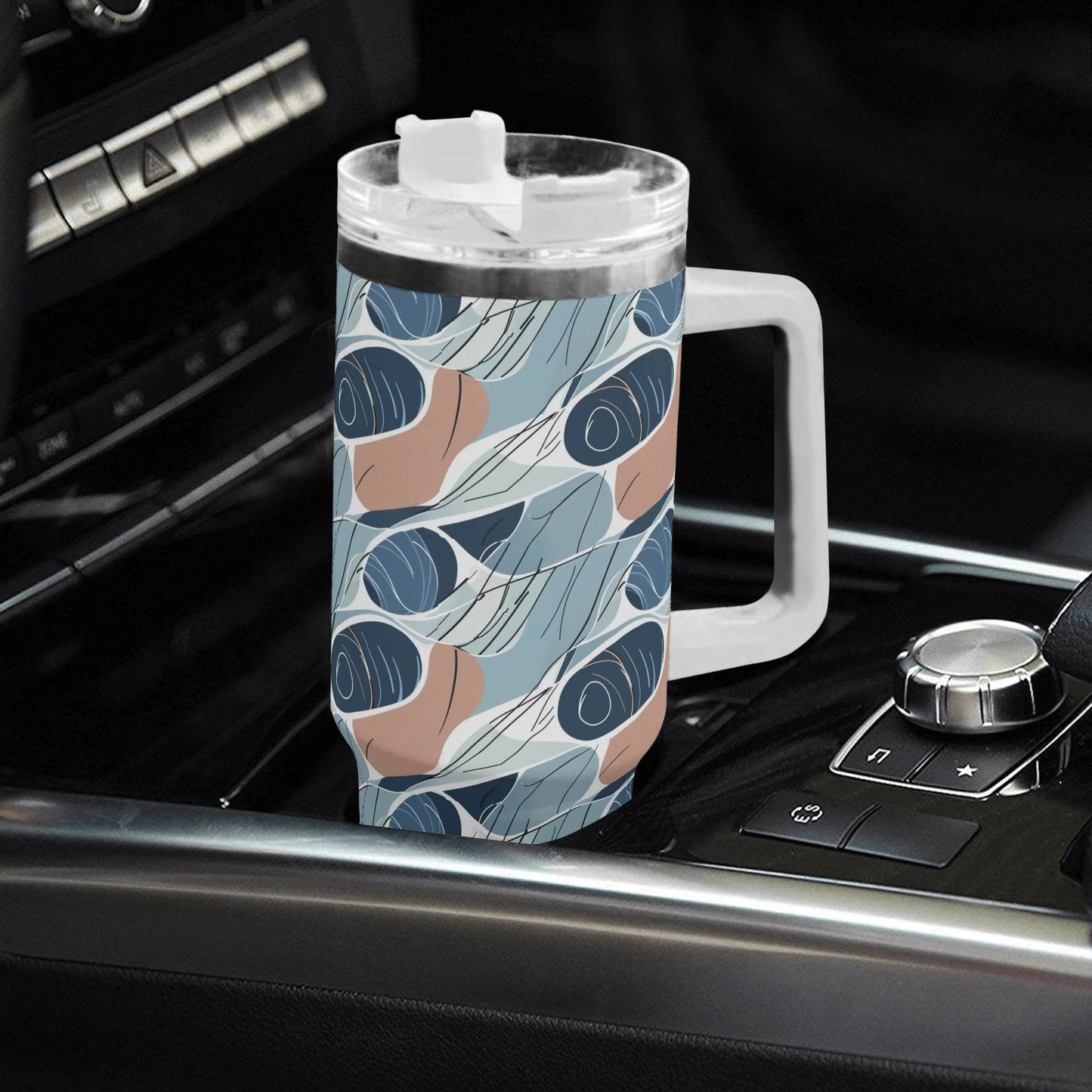 Cool Touch 40oz Stainless Steel Tumbler Gift With White Handle and Straw - DeRose Seasonal