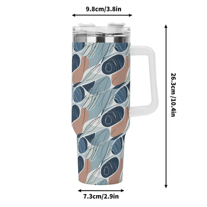 Cool Touch 40oz Stainless Steel Tumbler Gift With White Handle and Straw - DeRose Seasonal