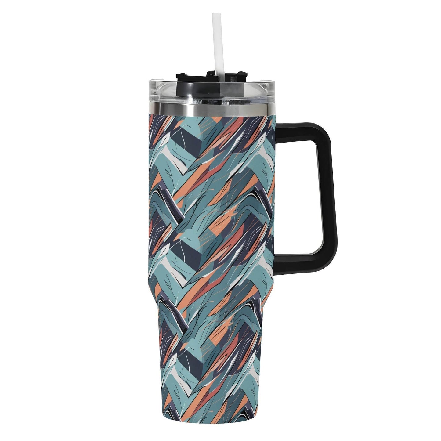 Abstract Breeze 40oz Stainless Steel Tumbler Gift With Black Handle and Straw - DeRose Seasonal