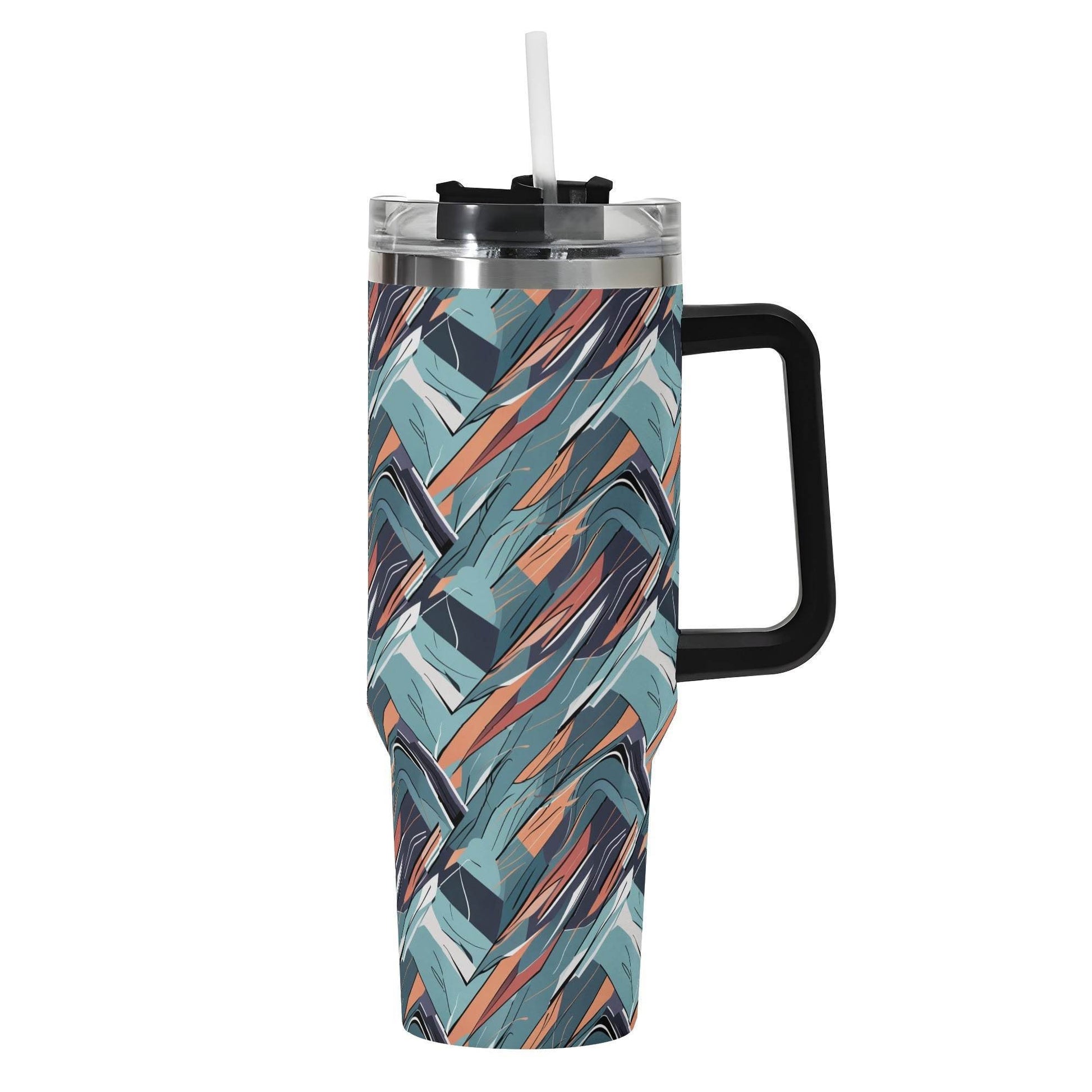 Abstract Breeze 40oz Stainless Steel Tumbler Gift With Black Handle and Straw - DeRose Seasonal