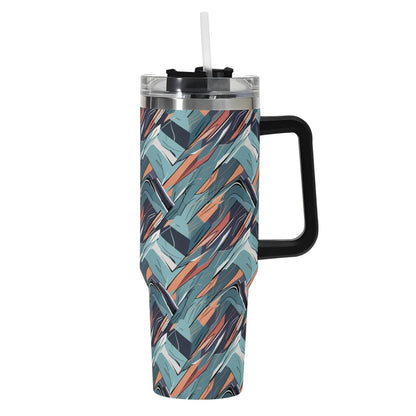 Abstract Breeze 40oz Stainless Steel Tumbler Gift With Black Handle and Straw - DeRose Seasonal