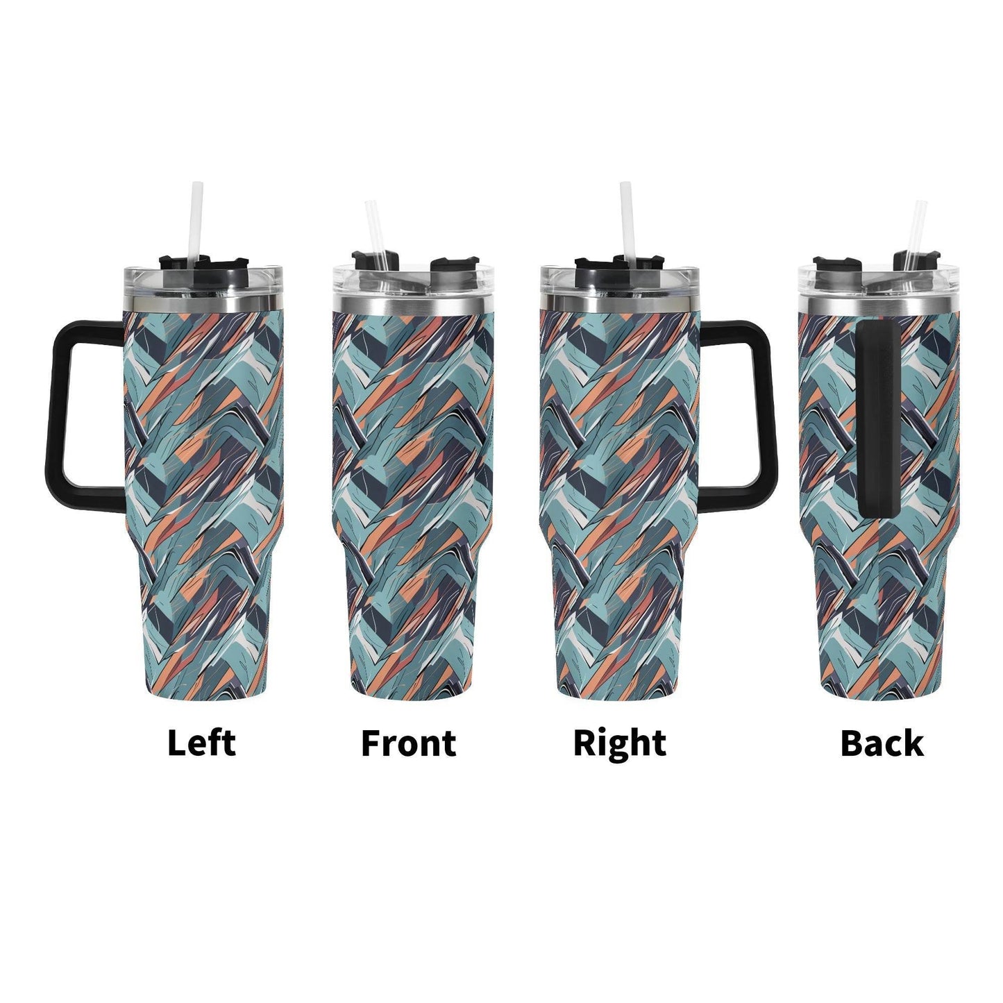 Abstract Breeze 40oz Stainless Steel Tumbler Gift With Black Handle and Straw - DeRose Seasonal