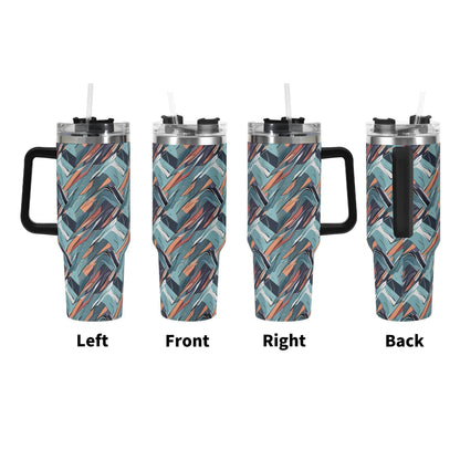 Abstract Breeze 40oz Stainless Steel Tumbler Gift With Black Handle and Straw - DeRose Seasonal