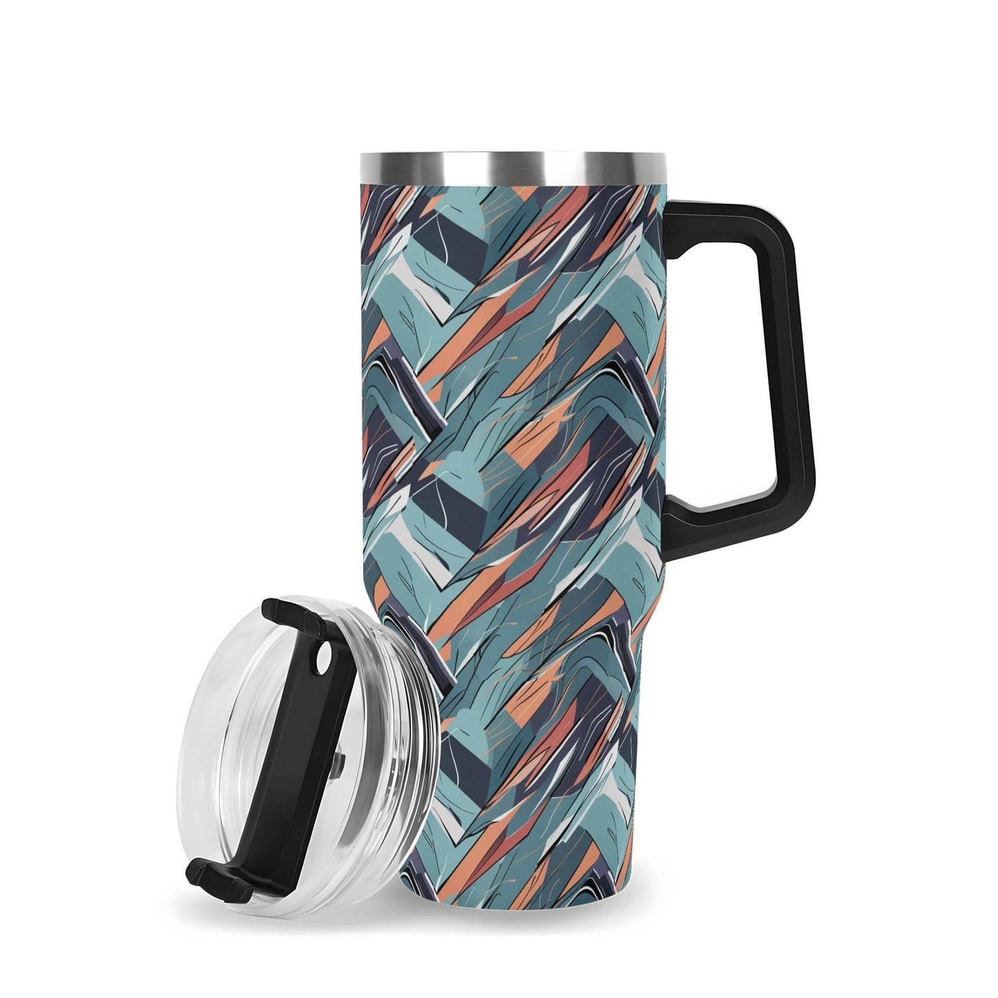 Abstract Breeze 40oz Stainless Steel Tumbler Gift With Black Handle and Straw - DeRose Seasonal