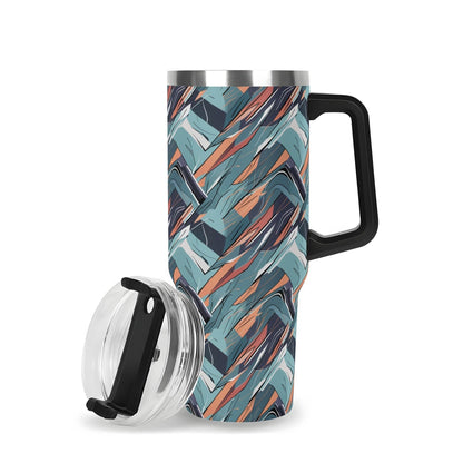 Abstract Breeze 40oz Stainless Steel Tumbler Gift With Black Handle and Straw - DeRose Seasonal