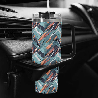 Abstract Breeze 40oz Stainless Steel Tumbler Gift With Black Handle and Straw - DeRose Seasonal