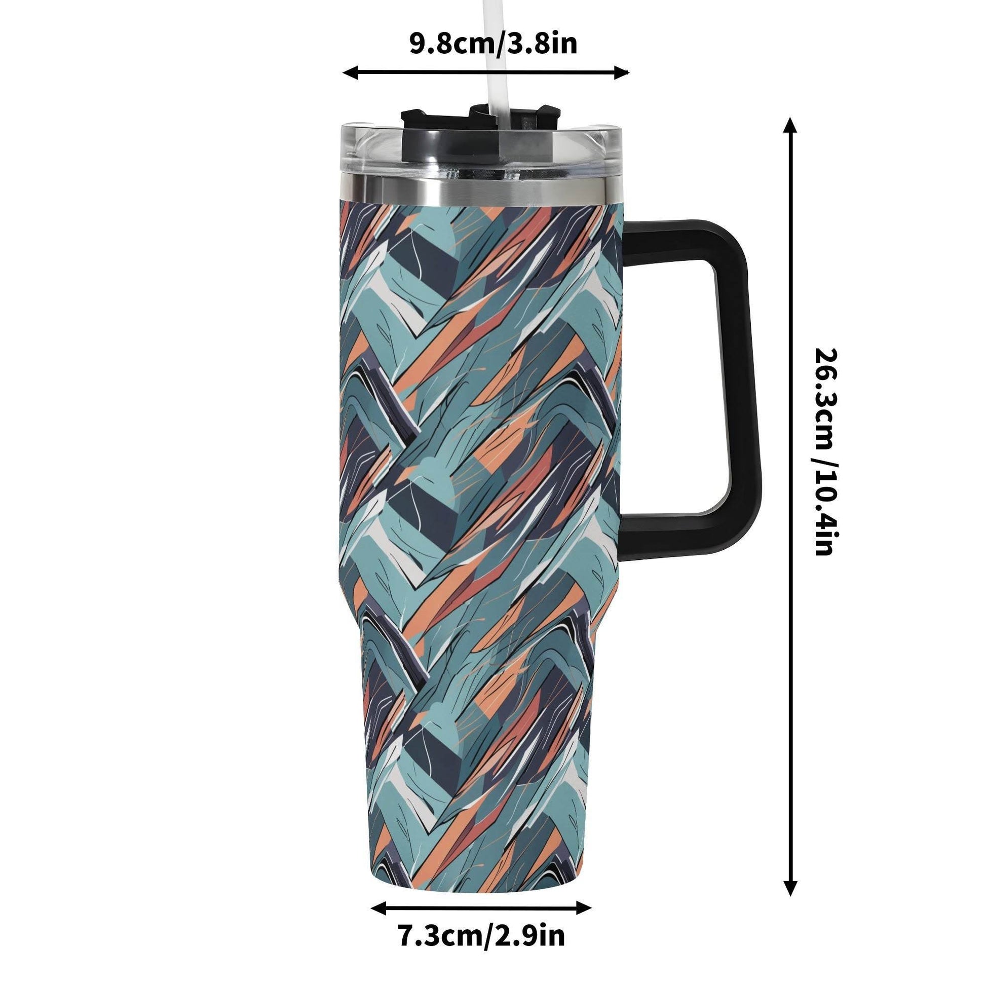 Abstract Breeze 40oz Stainless Steel Tumbler Gift With Black Handle and Straw - DeRose Seasonal