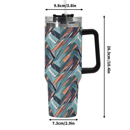 Abstract Breeze 40oz Stainless Steel Tumbler Gift With Black Handle and Straw - DeRose Seasonal