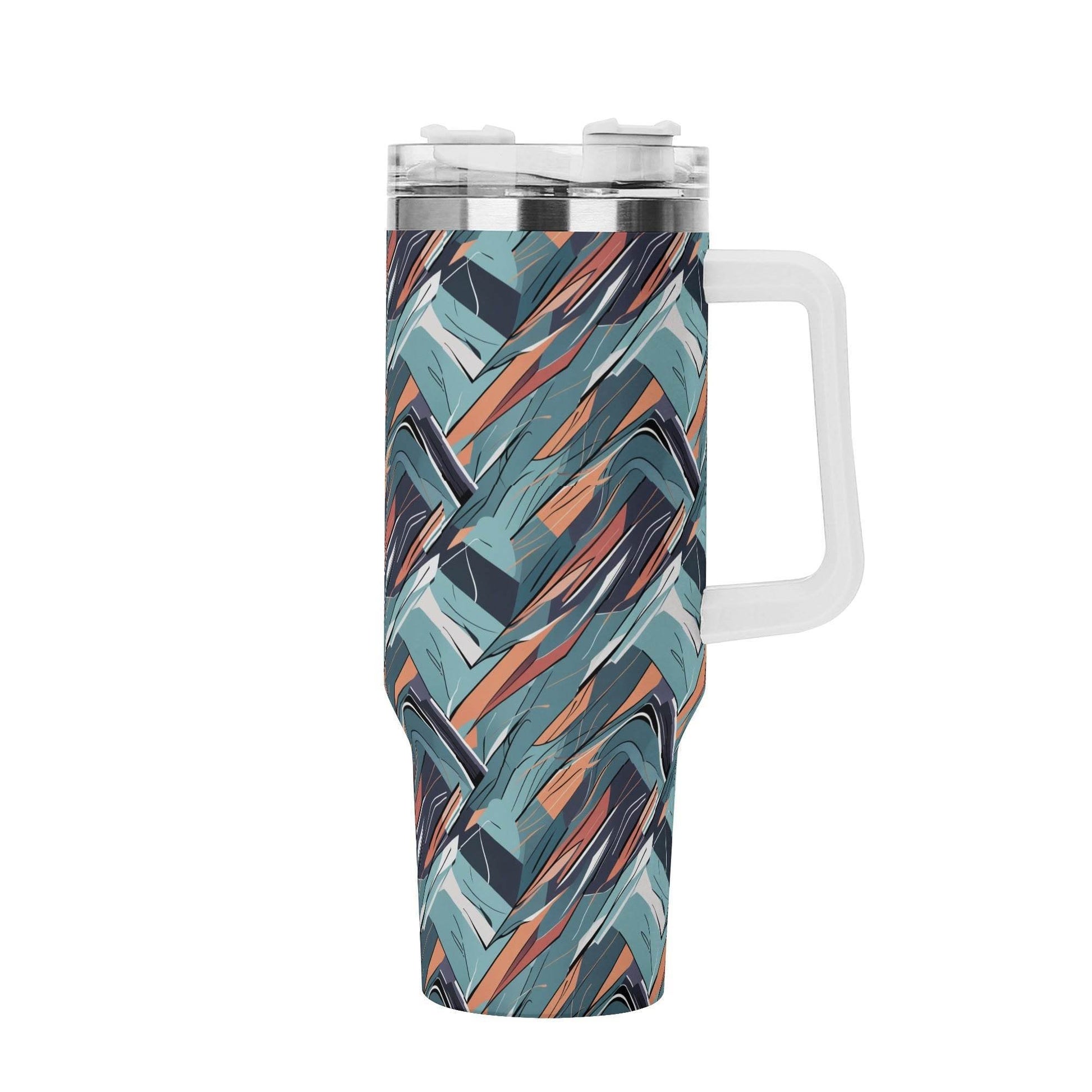 Abstract Breeze 40oz Stainless Steel Tumbler Gift With White Handle and Straw - DeRose Seasonal