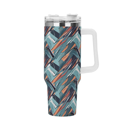 Abstract Breeze 40oz Stainless Steel Tumbler Gift With White Handle and Straw - DeRose Seasonal