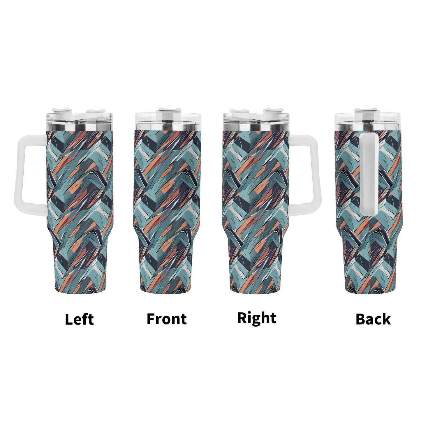 Abstract Breeze 40oz Stainless Steel Tumbler Gift With White Handle and Straw - DeRose Seasonal
