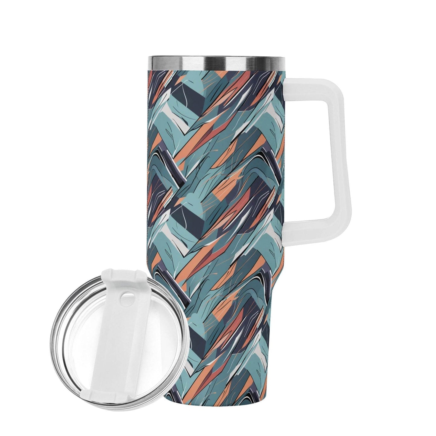 Abstract Breeze 40oz Stainless Steel Tumbler Gift With White Handle and Straw - DeRose Seasonal