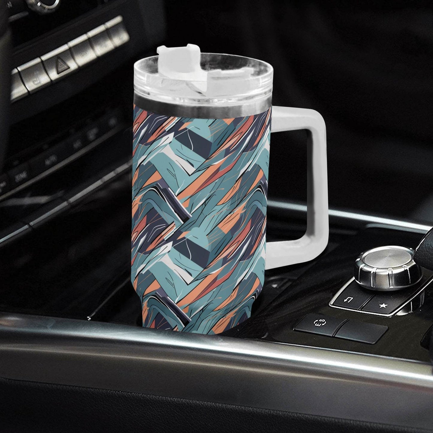 Abstract Breeze 40oz Stainless Steel Tumbler Gift With White Handle and Straw - DeRose Seasonal