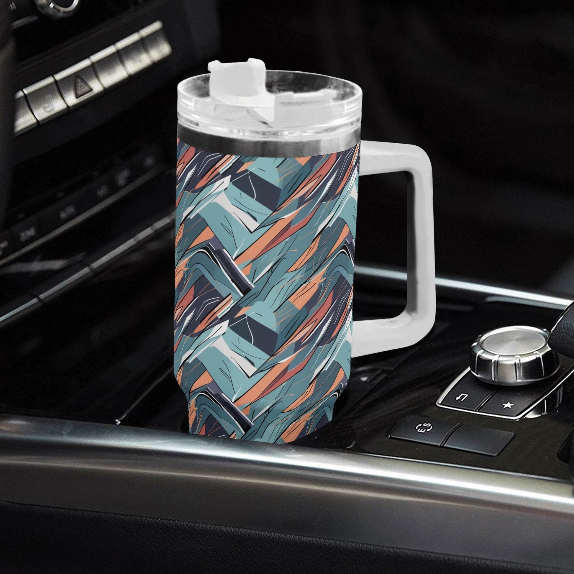 Abstract Breeze 40oz Stainless Steel Tumbler Gift With White Handle and Straw - DeRose Seasonal