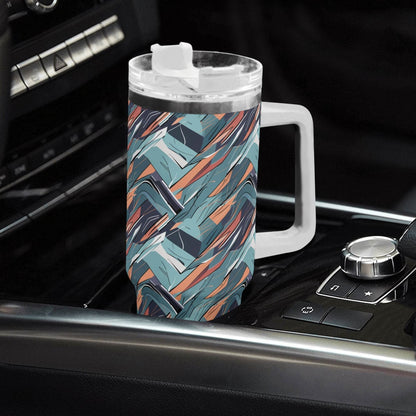 Abstract Breeze 40oz Stainless Steel Tumbler Gift With White Handle and Straw - DeRose Seasonal