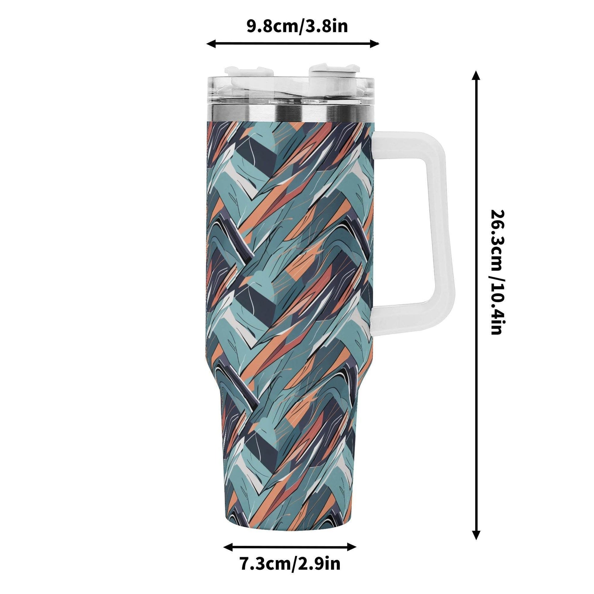Abstract Breeze 40oz Stainless Steel Tumbler Gift With White Handle and Straw - DeRose Seasonal