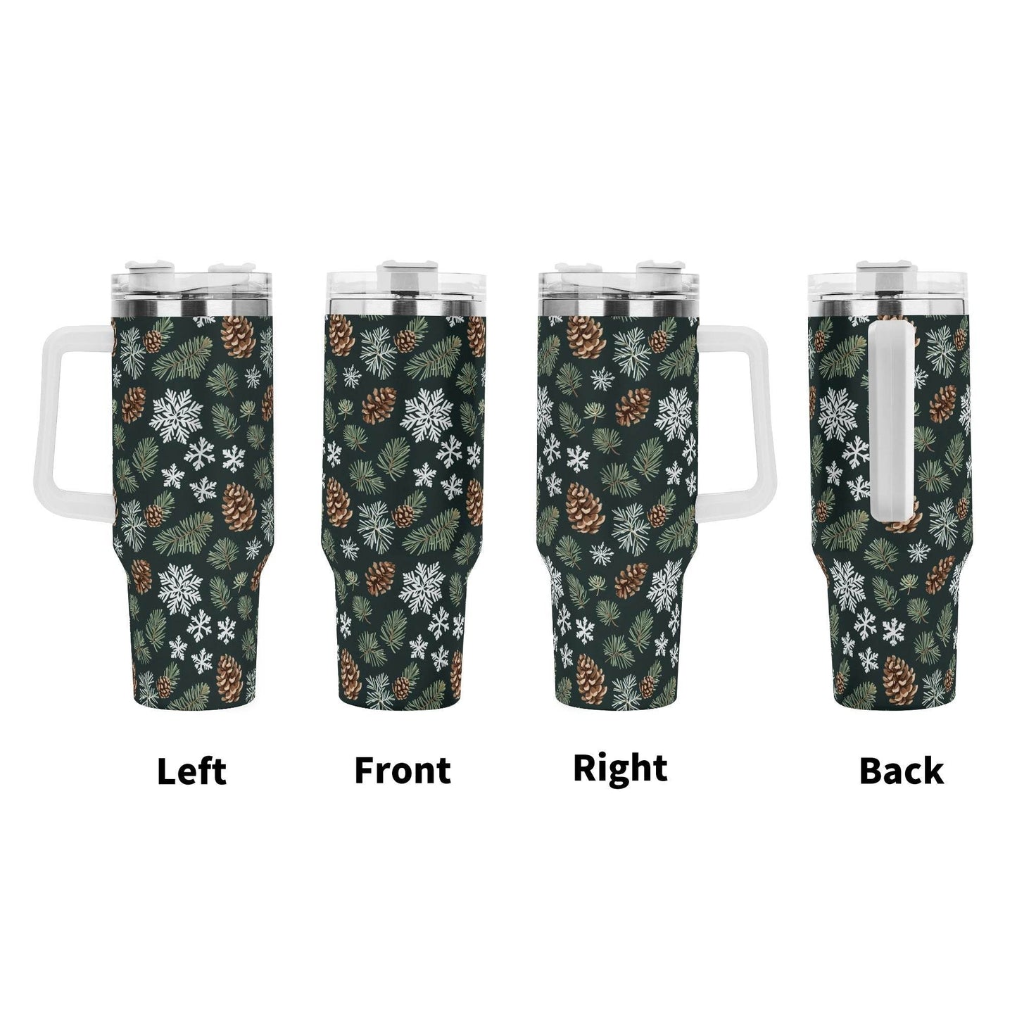 Snowflake Pine 40oz Stainless Steel Tumbler Gift With White Handle and Straw - DeRose Seasonal