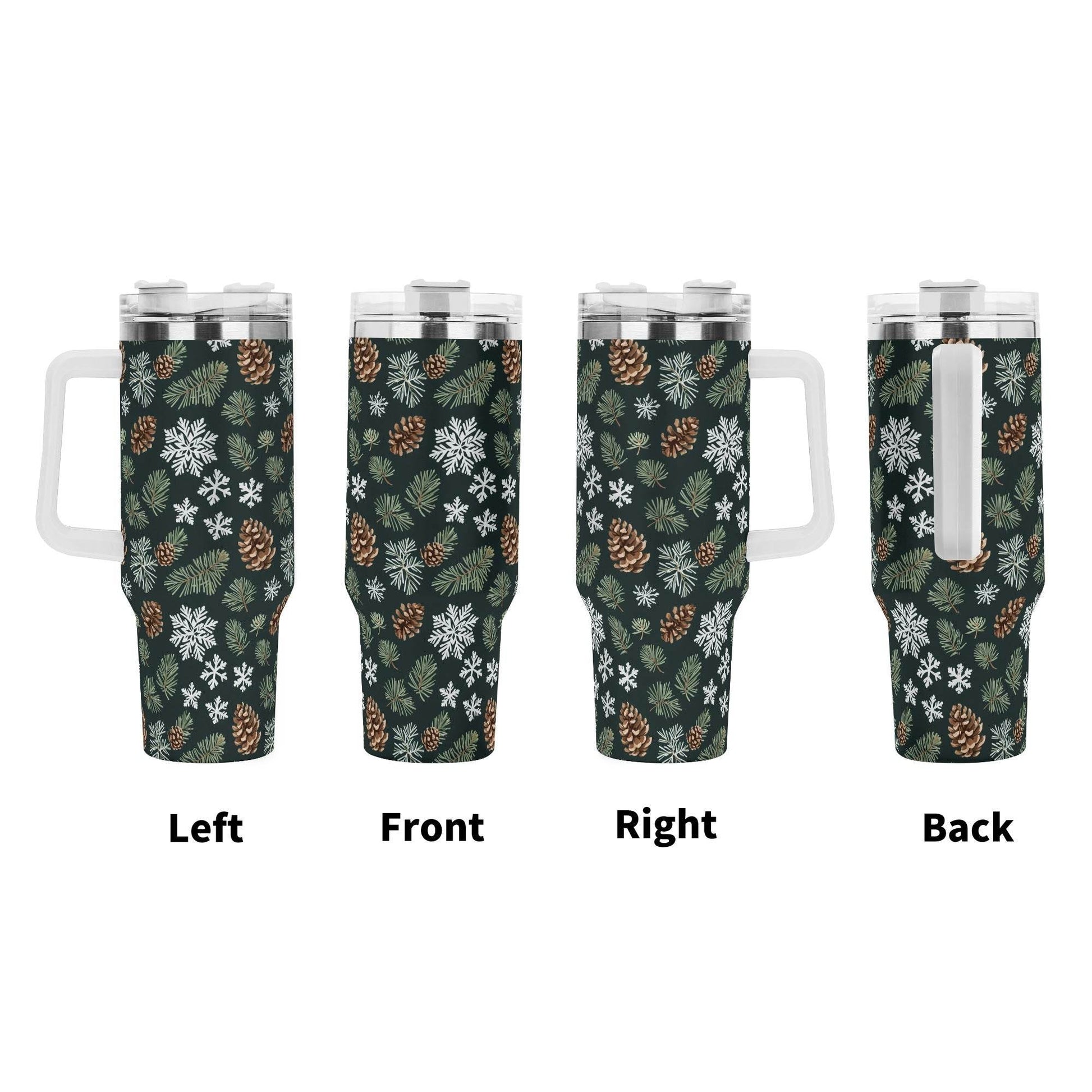 Snowflake Pine 40oz Stainless Steel Tumbler Gift With White Handle and Straw - DeRose Seasonal