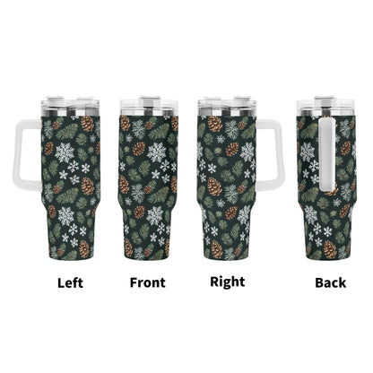 Snowflake Pine 40oz Stainless Steel Tumbler Gift With White Handle and Straw - DeRose Seasonal
