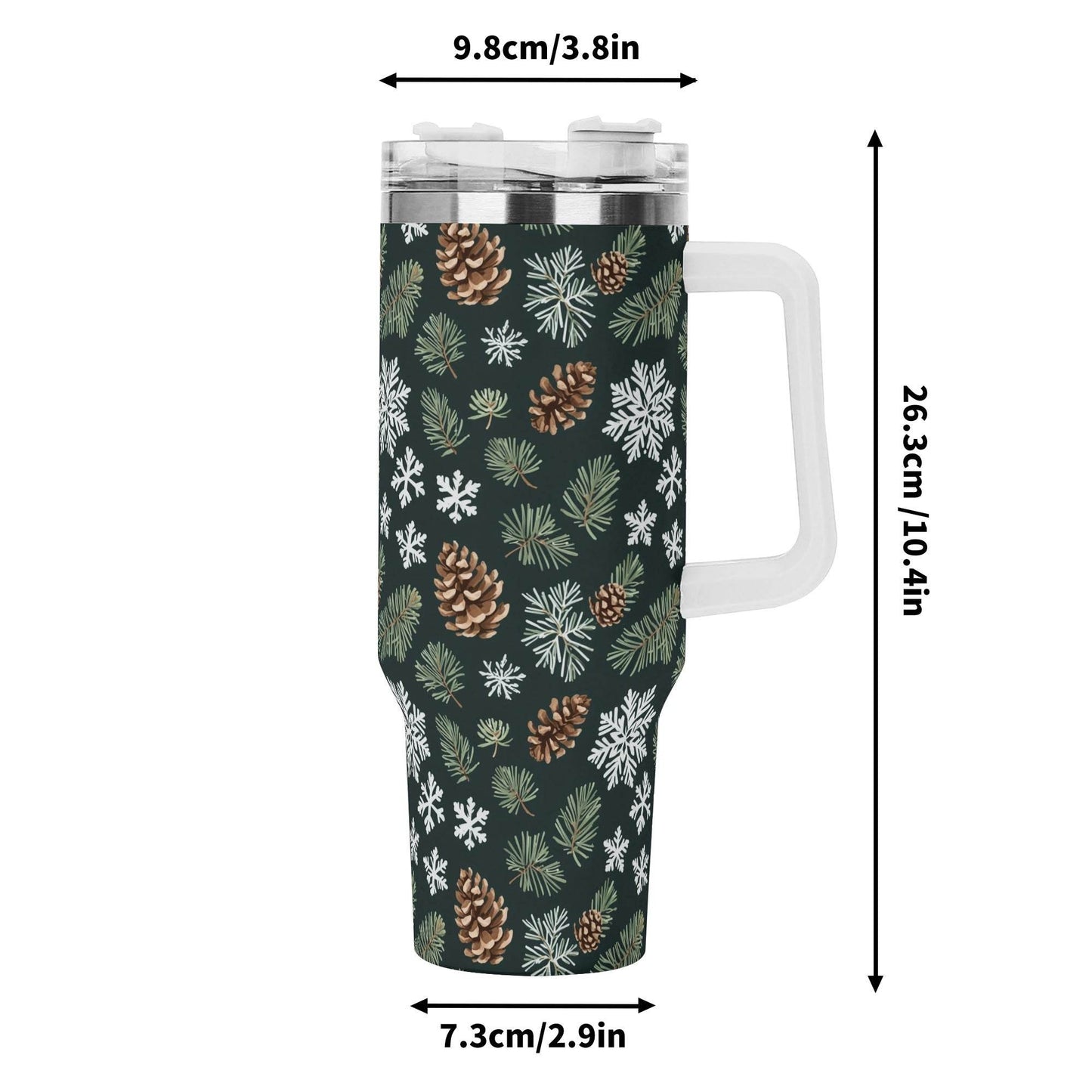 Snowflake Pine 40oz Stainless Steel Tumbler Gift With White Handle and Straw - DeRose Seasonal