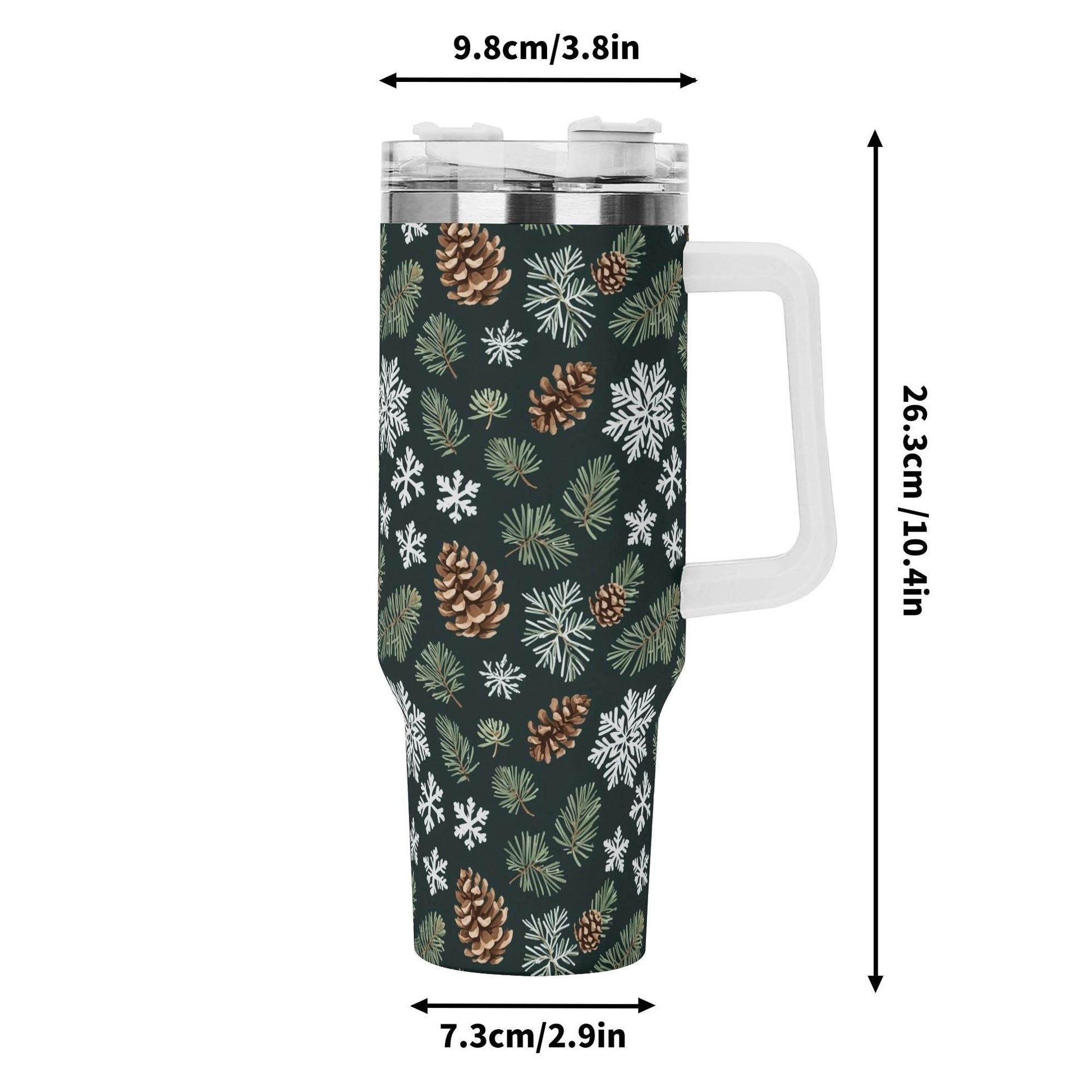 Snowflake Pine 40oz Stainless Steel Tumbler Gift With White Handle and Straw - DeRose Seasonal