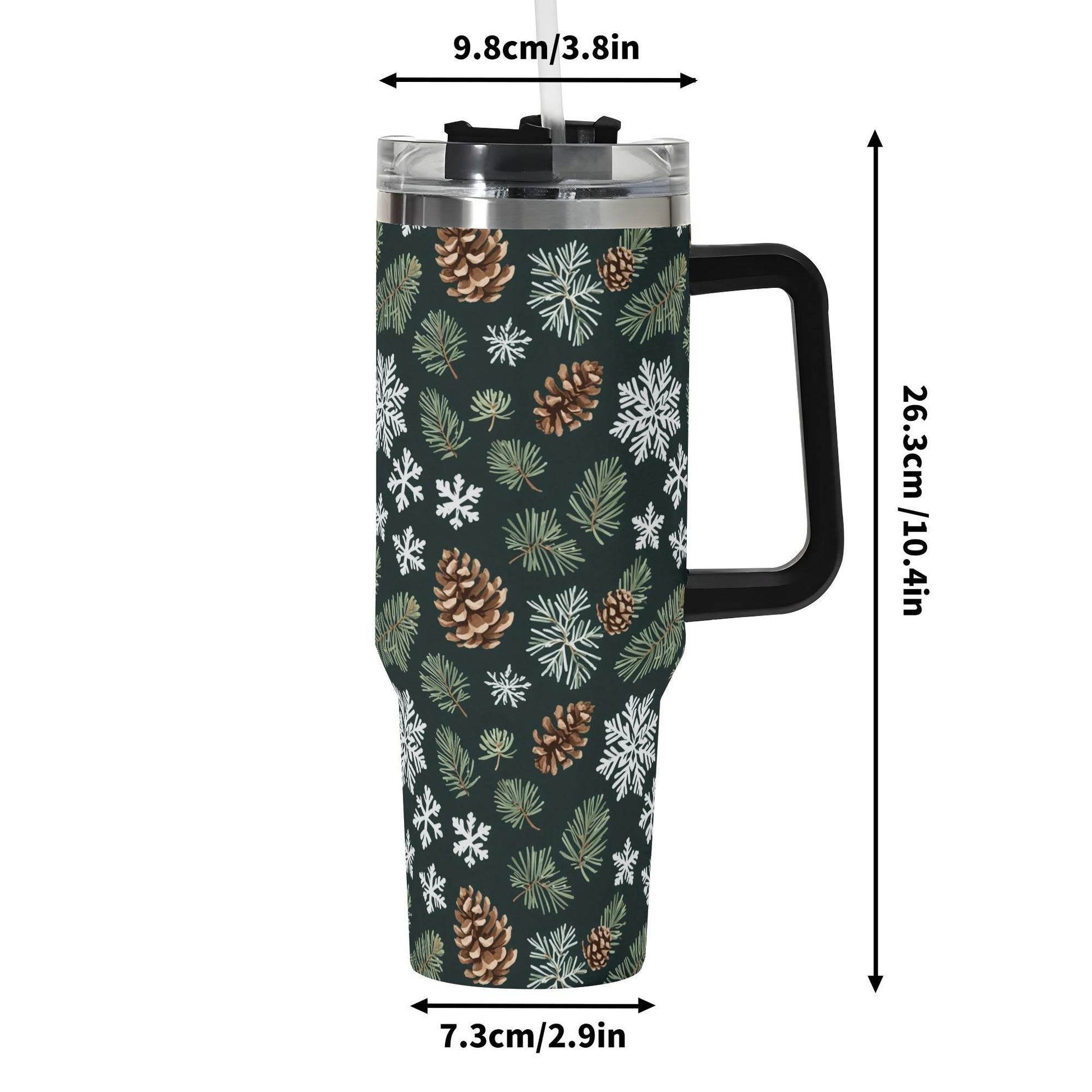 Snowflake Pine 40oz Stainless Steel Tumbler Gift With Black Handle and Straw - DeRose Seasonal