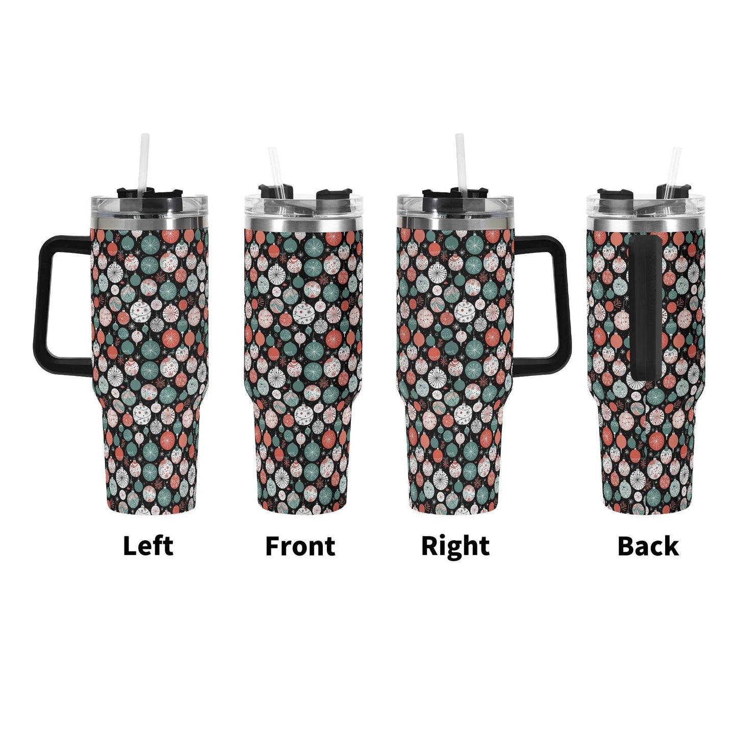 Colorful Ornament 40oz Stainless Steel Tumbler Gift With Black Handle and Straw - DeRose Seasonal