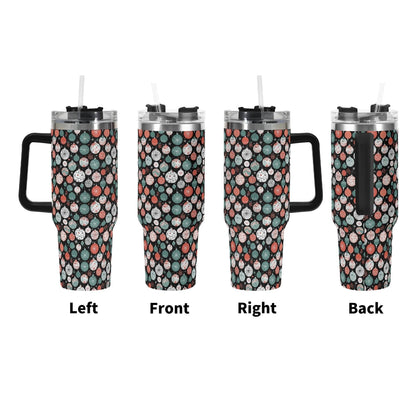 Colorful Ornament 40oz Stainless Steel Tumbler Gift With Black Handle and Straw - DeRose Seasonal