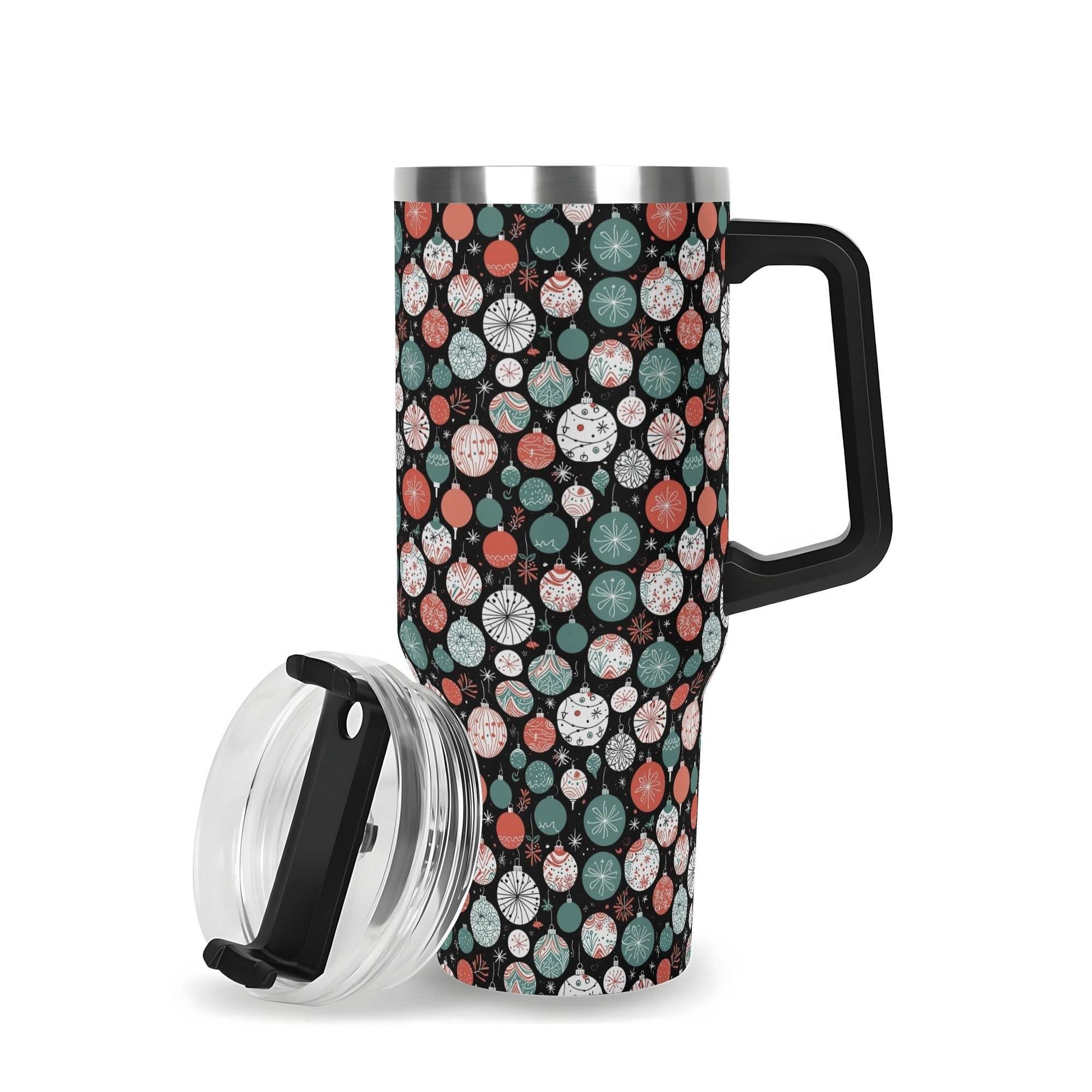 Colorful Ornament 40oz Stainless Steel Tumbler Gift With Black Handle and Straw - DeRose Seasonal