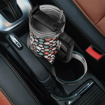 Colorful Ornament 40oz Stainless Steel Tumbler Gift With Black Handle and Straw - DeRose Seasonal