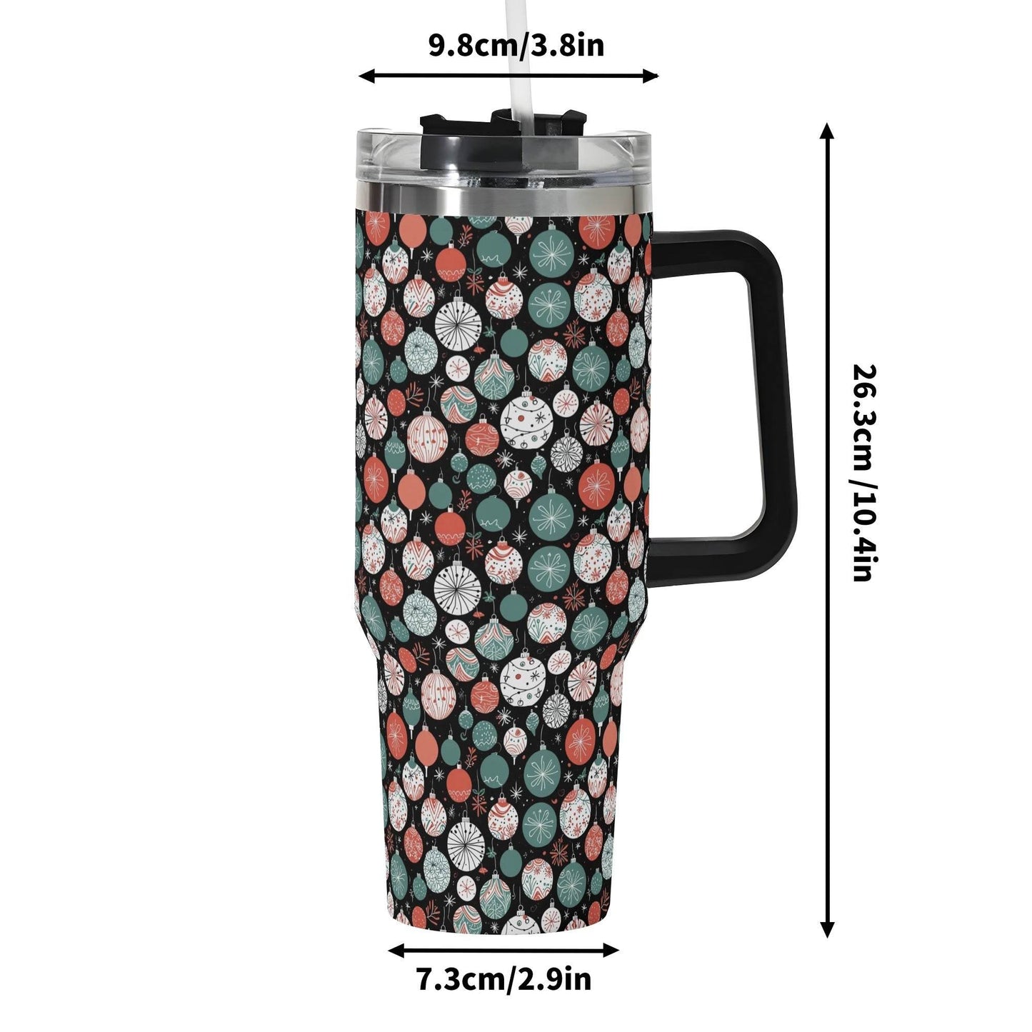 Colorful Ornament 40oz Stainless Steel Tumbler Gift With Black Handle and Straw - DeRose Seasonal