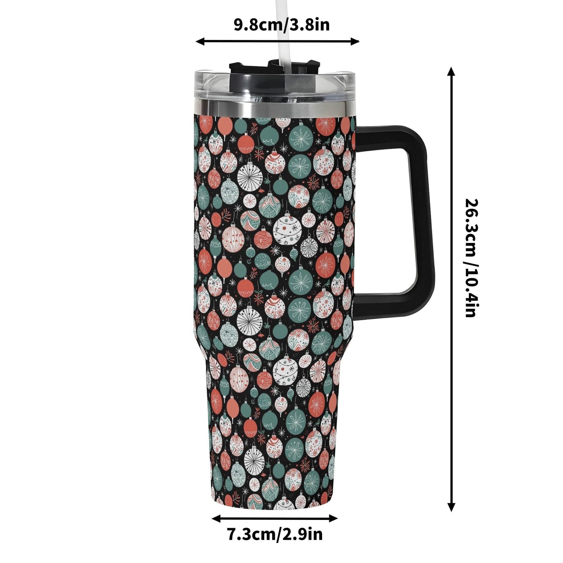 Colorful Ornament 40oz Stainless Steel Tumbler Gift With Black Handle and Straw - DeRose Seasonal