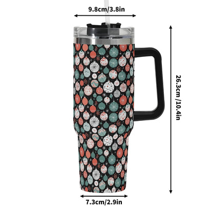 Colorful Ornament 40oz Stainless Steel Tumbler Gift With Black Handle and Straw - DeRose Seasonal