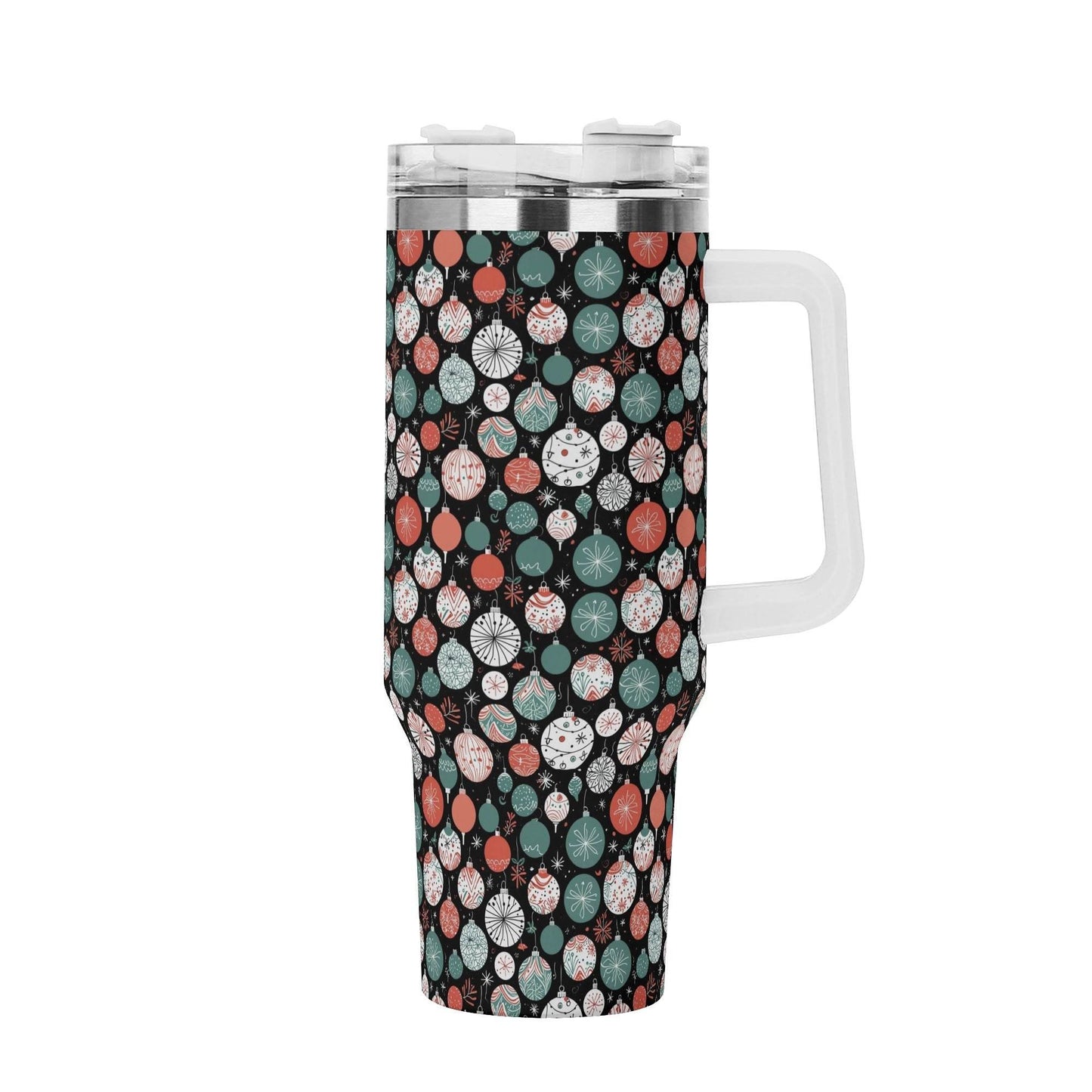Colorful Ornament 40oz Stainless Steel Tumbler Gift With White Handle and Straw - DeRose Seasonal