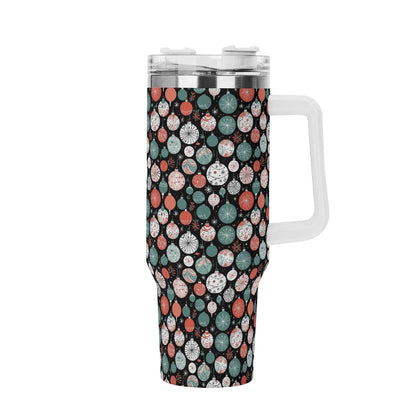 Colorful Ornament 40oz Stainless Steel Tumbler Gift With White Handle and Straw - DeRose Seasonal